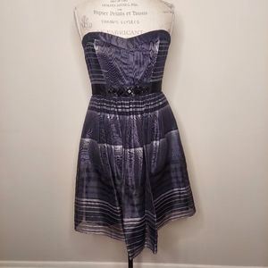 BCBGMAXAZRIA Black White Cotton Silk Strapless Dress Beading Size 12